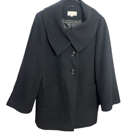 CLEO Plus Size Chic Black Women's Coat Buttoned Front Baggy Jacket Wide Pockets - Picture 1 of 8